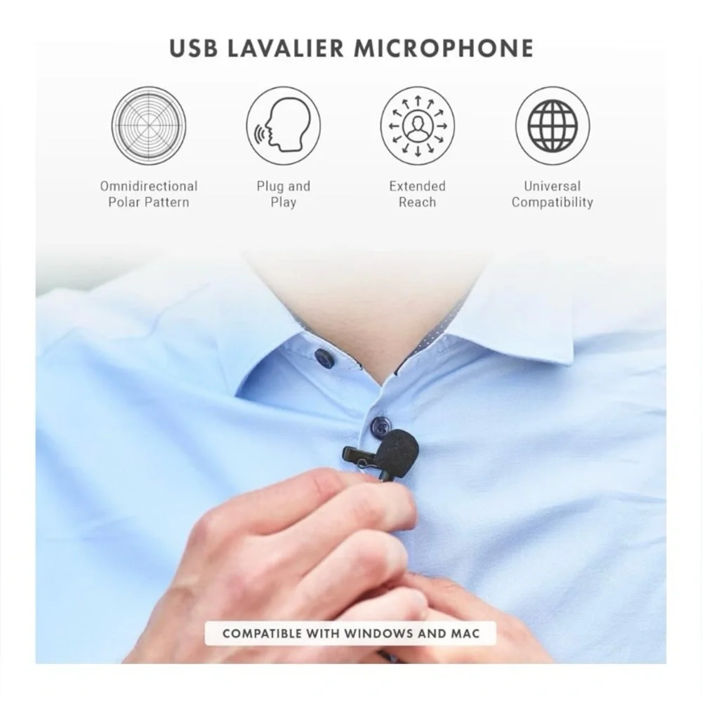 Movo LV1-USB Lavalier Microphone for Camera, Lapel iPhone & Android Smartphones